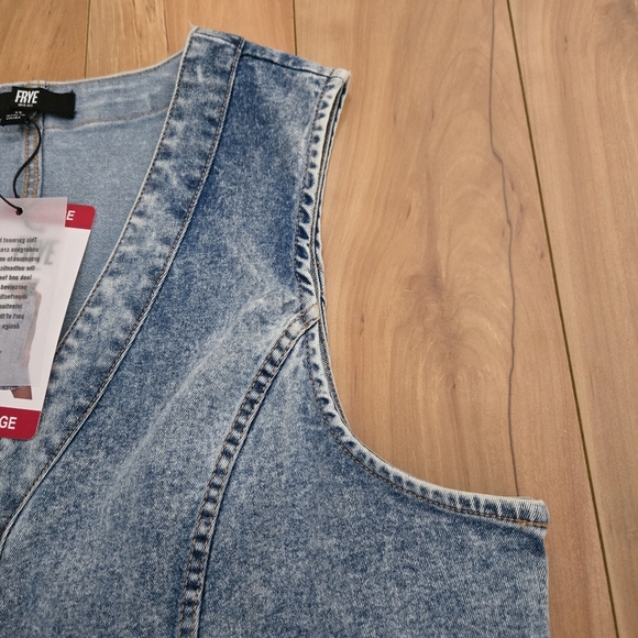 Frye Denim Mini Dress Button-Up Sleeveless Light Wash Blue Womens Size XL NWT - Picture 5 of 13